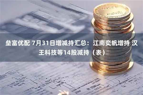 垒富优配 7月31日增减持汇总：江南奕帆增持 汉王科技等14股减持（表）