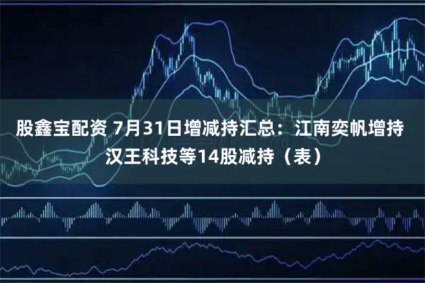 股鑫宝配资 7月31日增减持汇总：江南奕帆增持 汉王科技等14股减持（表）